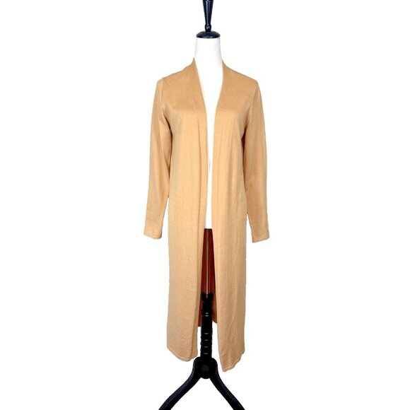Soft Surroundings Long Camel Beige 100% Cotton Jersey Knit Duster Cardigan Sz M - Picture 1 of 10